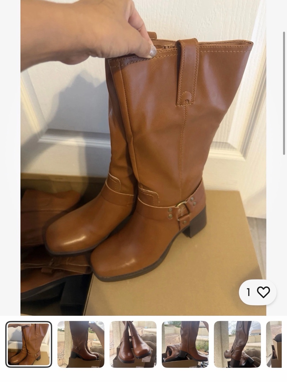 Frye and Co. Womens Nica Stacked Heel Motorcycle Boots Saddle 6 M $115 New - Picture 2 of 2